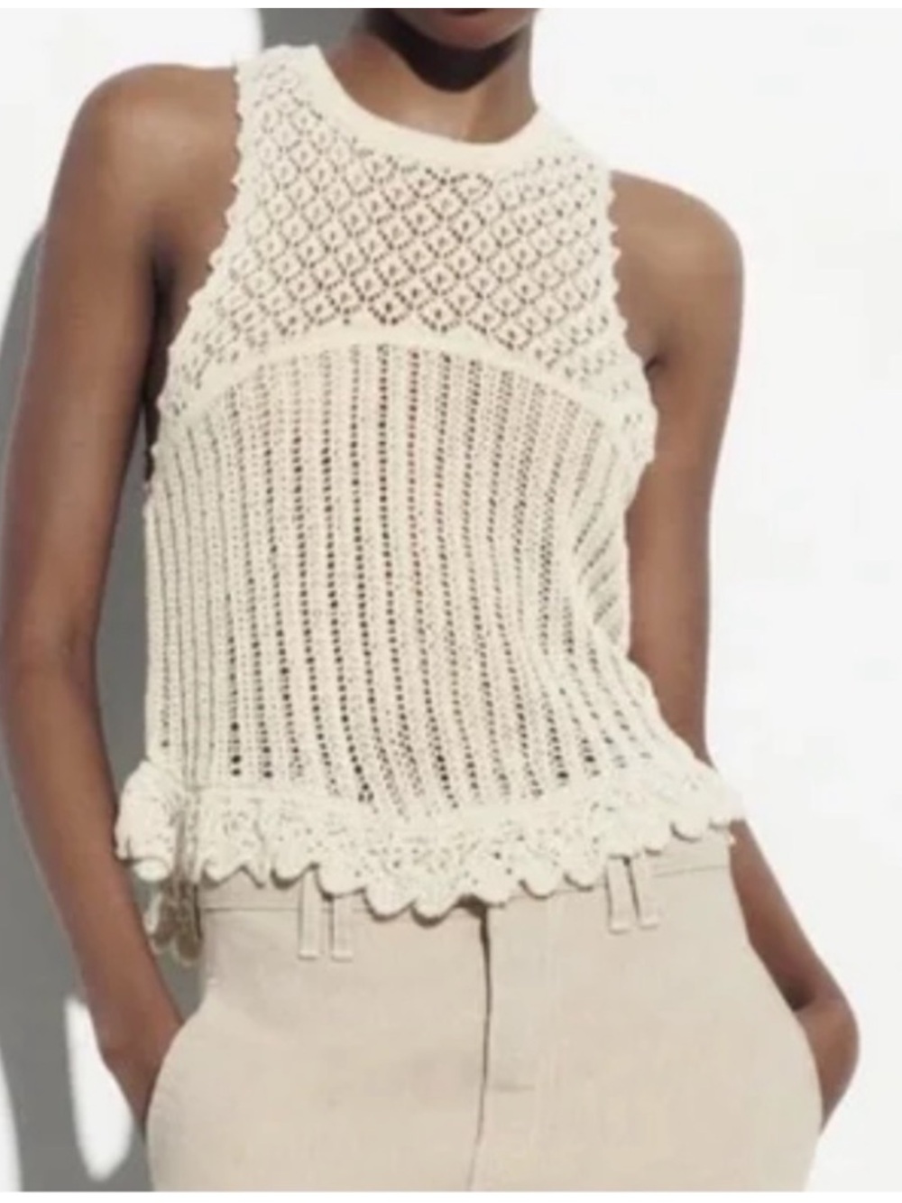 ✨ Zara Open Knit Crochet Peplum Tank | Oatmeal Beige